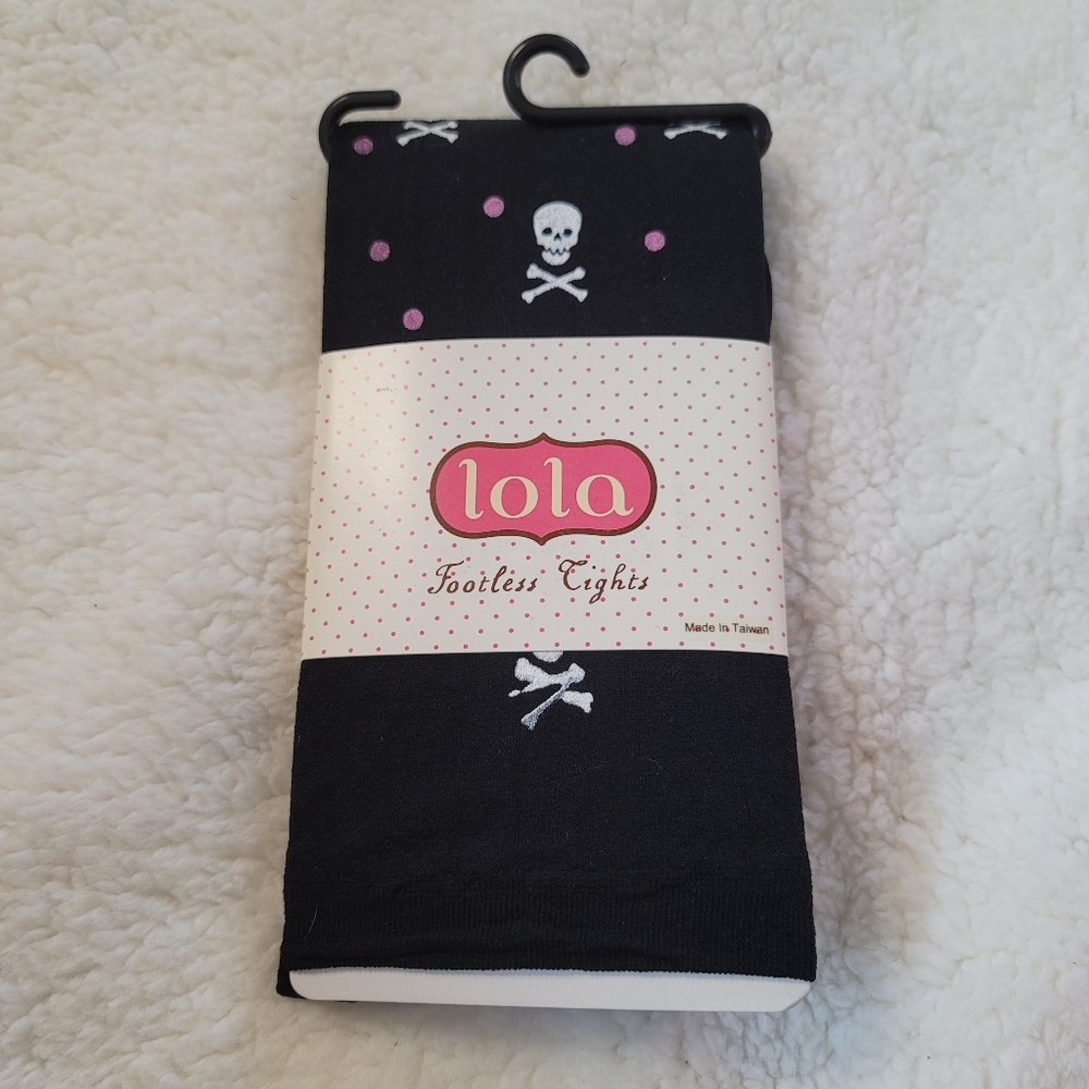 Lola Footless Tights Skull and Crossbones Pink Dots Cross Bones Halloween